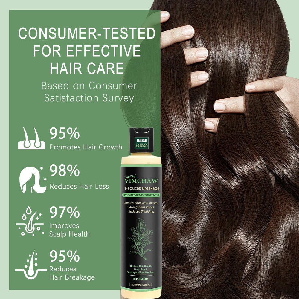Vimchaw rosemary shampoo hydrolyzed keratin nourishes strands to reduce breakage and strengthen hair.