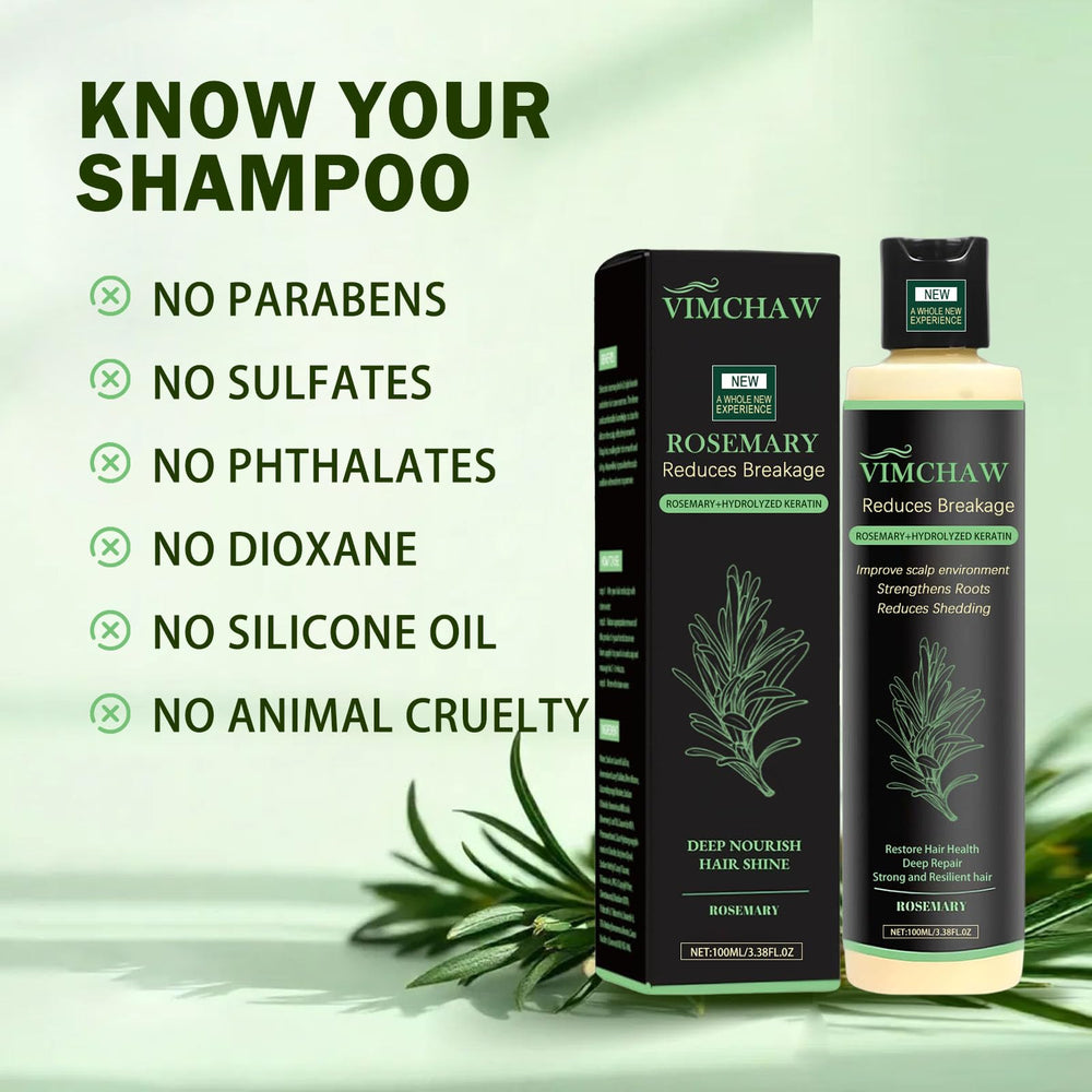 Vimchaw rosemary essence highlights scalp nourishment and balanced oil levels for healthier shine.