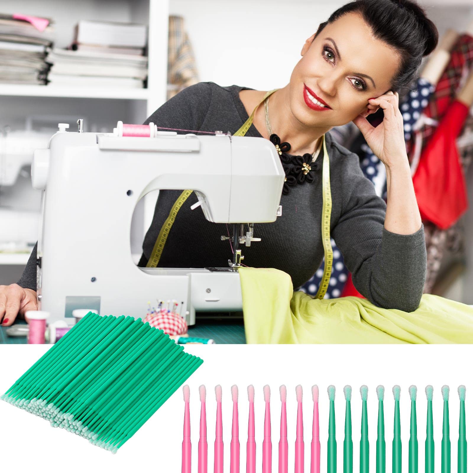 Vin Beauty sewing machine cleaning swabs in use reaching narrow areas