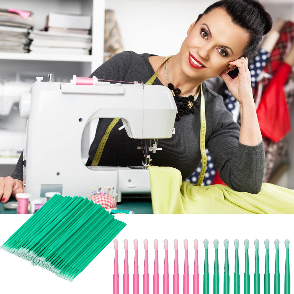 Vin Beauty sewing machine cleaning swabs in use reaching narrow areas