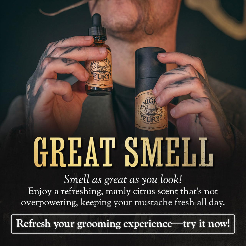 Citrus scented Night Fury Oil enhances daily grooming ritual.
