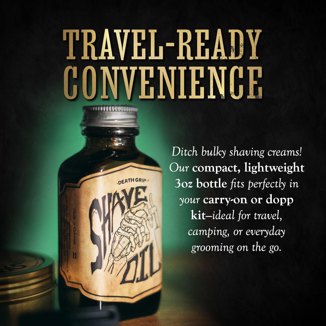 Vintage Grooming Co bottle pours oil for natural shave glide.