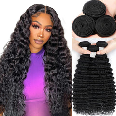 Violet 12A bundles deep-wave 18in show silky texture for versatile styling