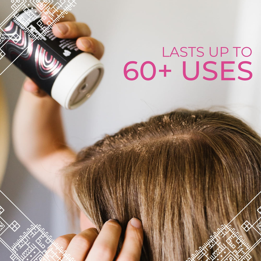 Viori Dry Shampoo Powder brushed through hair for natural volume and texture.