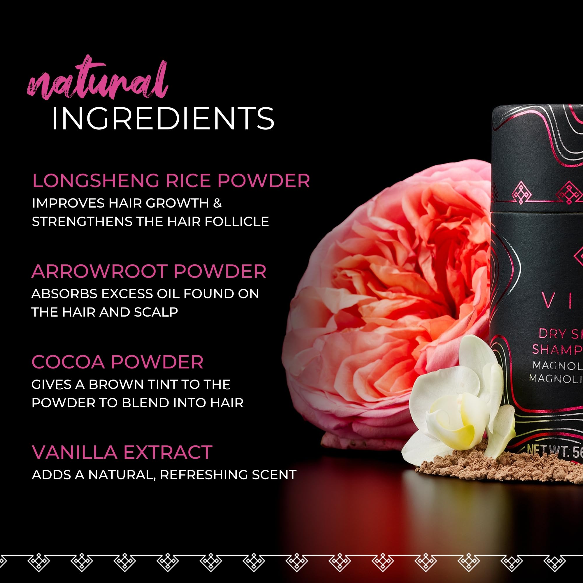 Viori Dry Shampoo Powder absorbing oil at roots for cleaner-looking hair.
