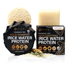 Viori Native Essence Shampoo Bar close-up highlighting rice water for vibrant hair.