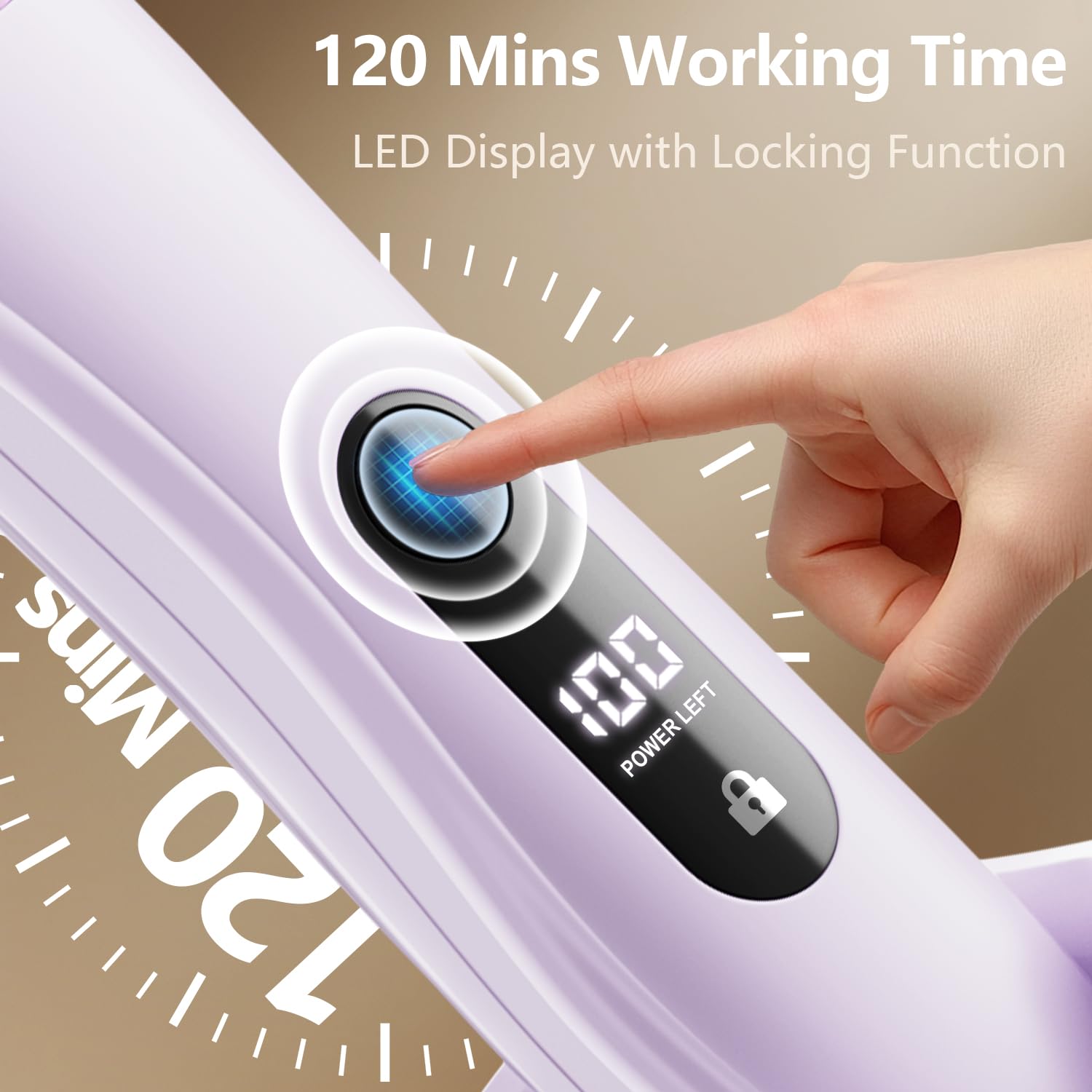Virelle LED display shows battery status for easy, on-the-go charging reminders.