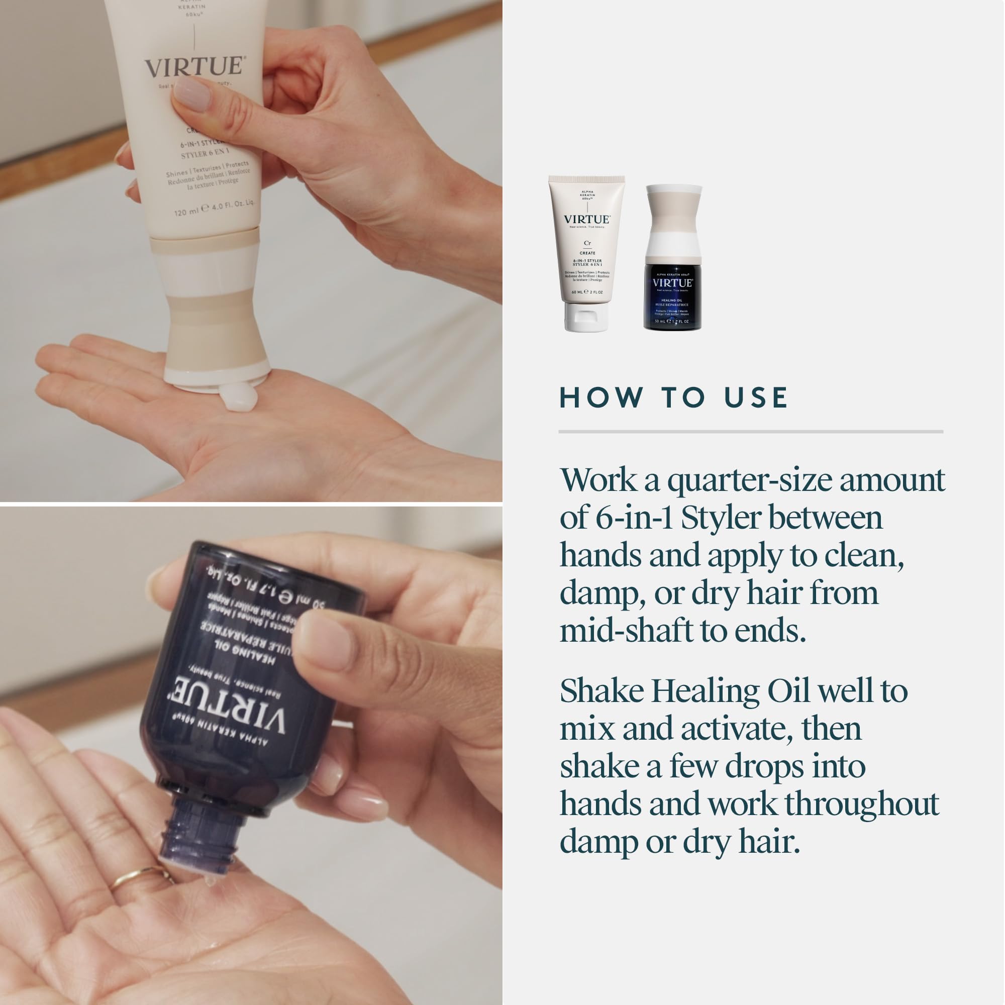 VIRTUE 6-in-1 Styler cream during application reveals versatile styling and heat protection