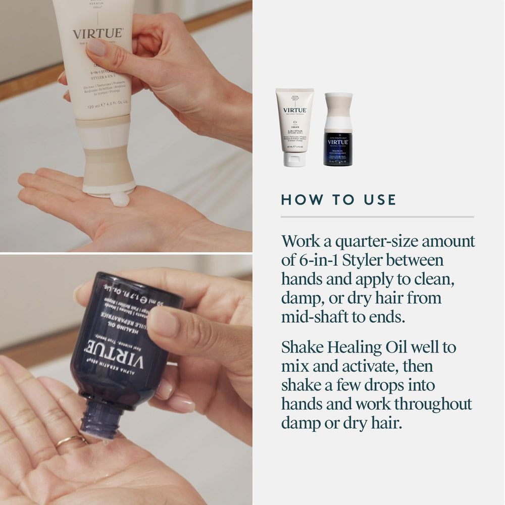 VIRTUE 6-in-1 Styler cream during application reveals versatile styling and heat protection