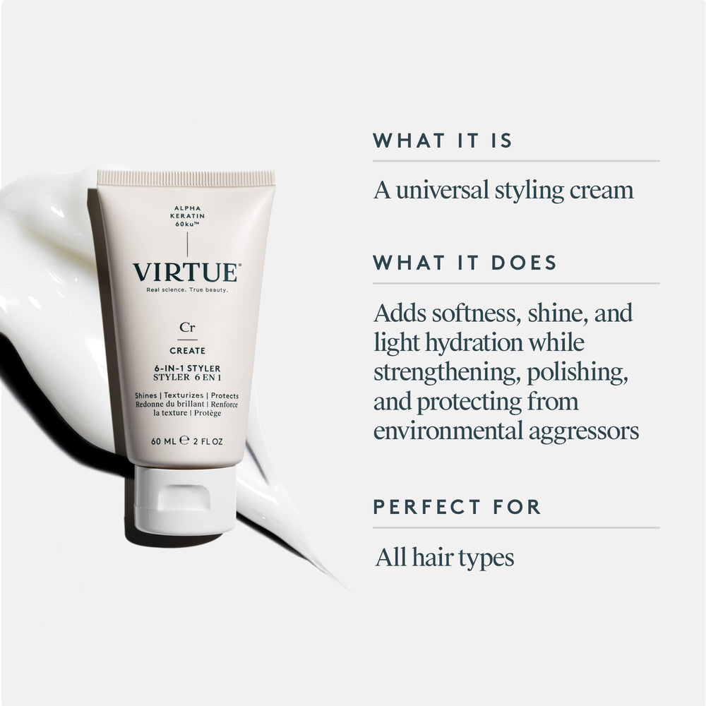 Virtue 6-in-1 Styler shine-glow adds natural luster without heaviness.