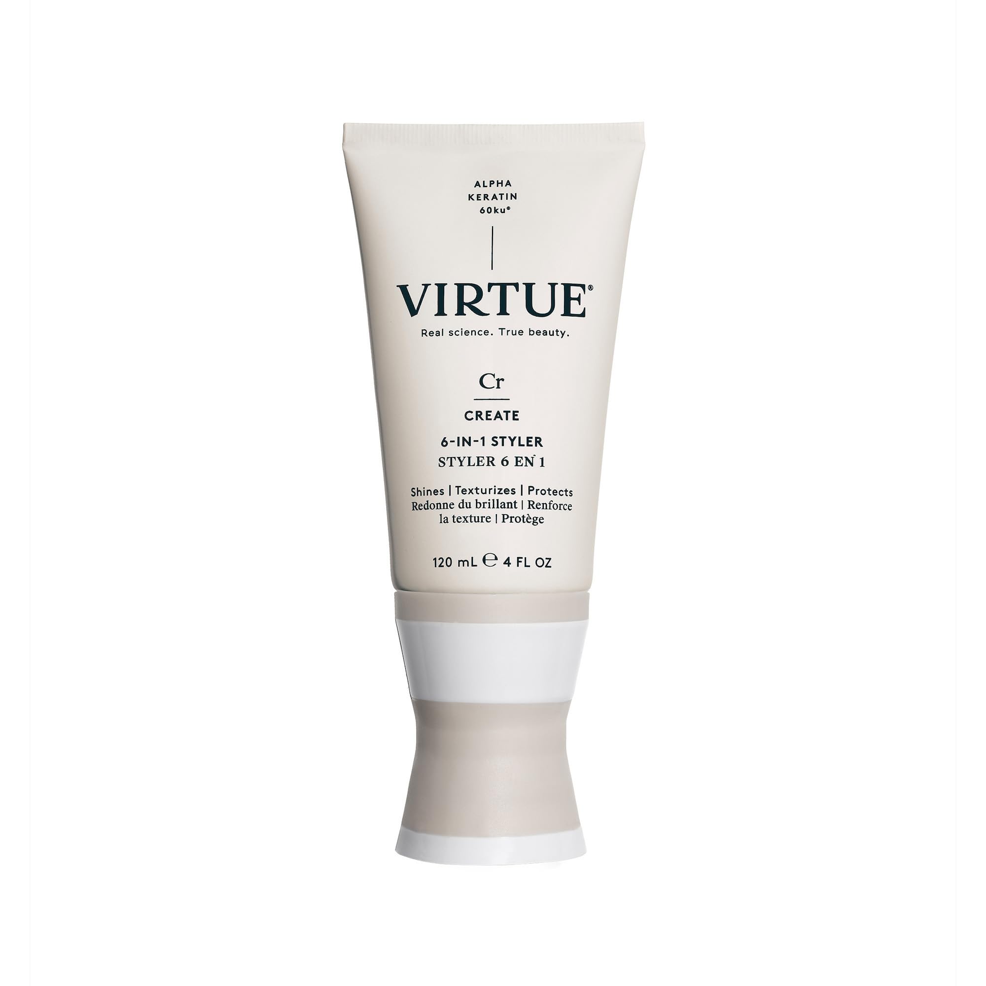 Virtue 6-in-1 Hair Styler packaging highlights Alpha Keratin 60ku for smooth styling