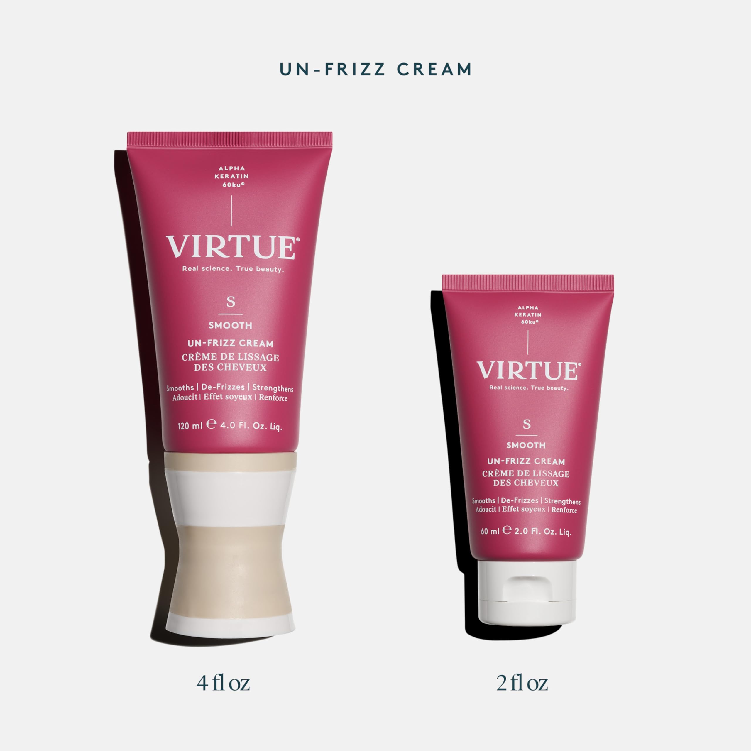 Virtue Alpha Keratin 60ku close-up emphasizes repairing, smoothing cuticle without heaviness.