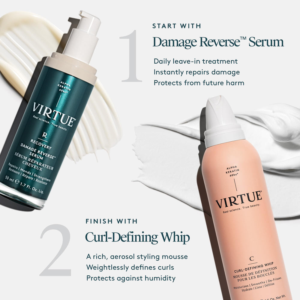 Virtue Curl Defining Whip fights frizz for a smoother, touchable finish.