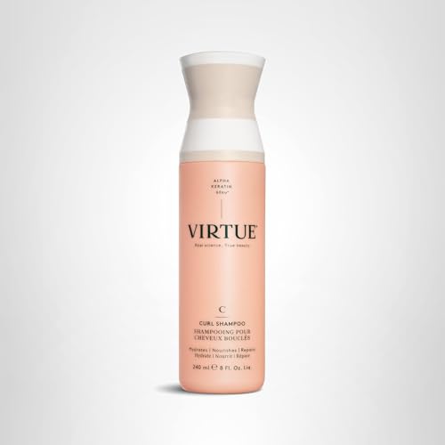 VIRTUE Curl Shampoo range collage shows curls from waves to coils