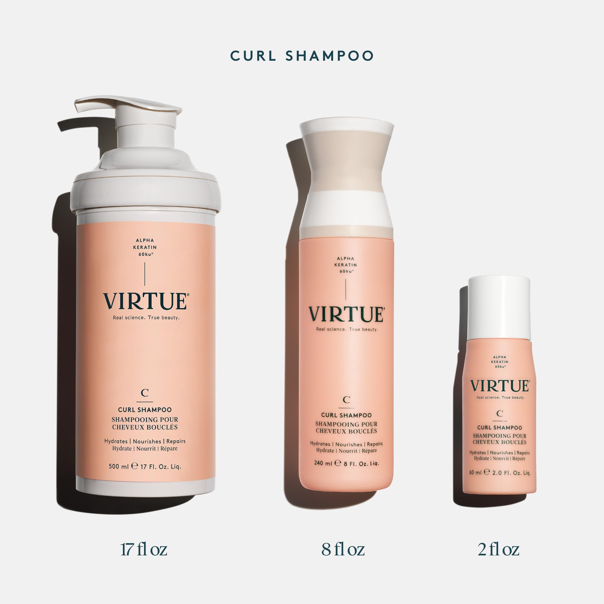 VIRTUE Curl Shampoo vegan label highlights plant based care for curls