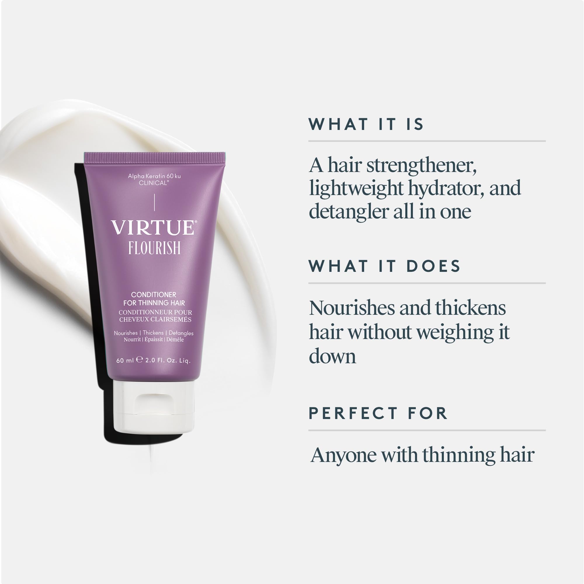 VIRTUE Flourish hair application shot illustrating silky glide for detangling