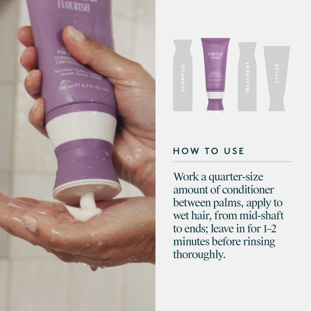 VIRTUE Flourish scalp-care focus indicating balanced scalp support during routine