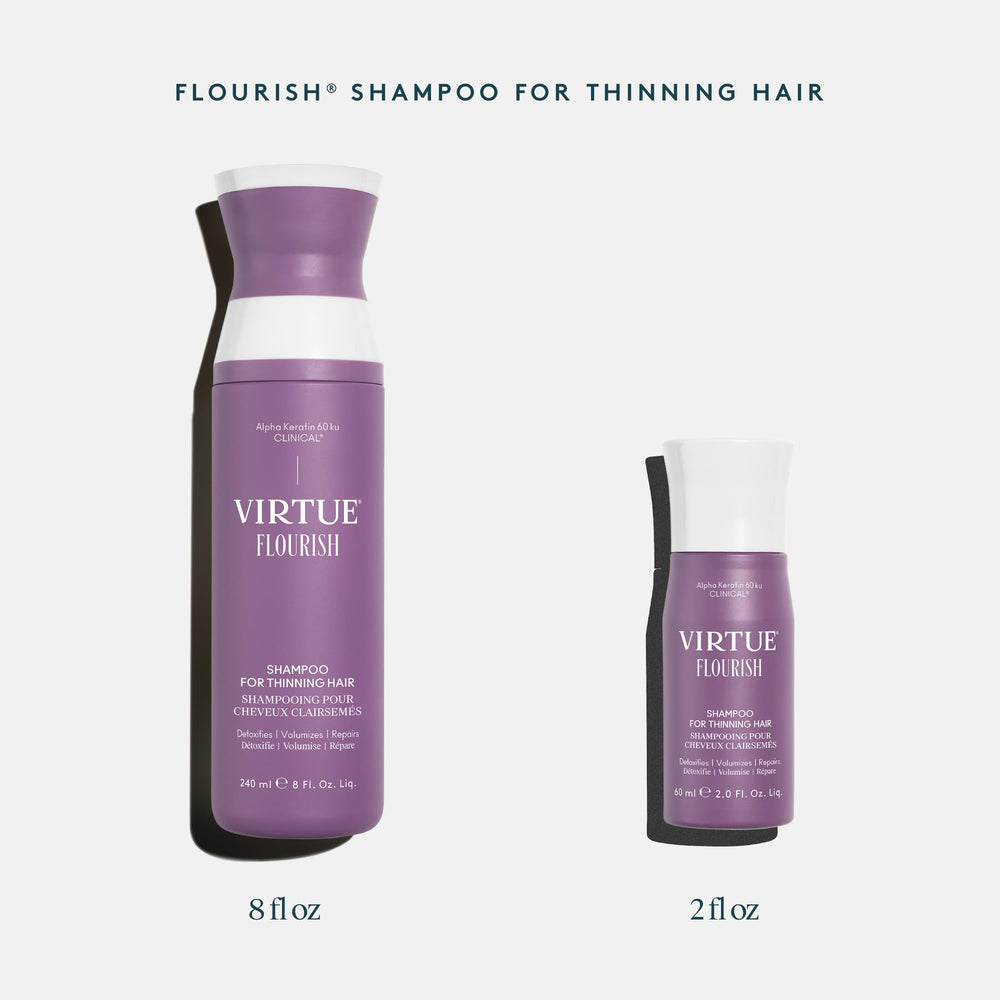 Virtue Flourish Shampoo features basil and patchouli oils for scalp care
