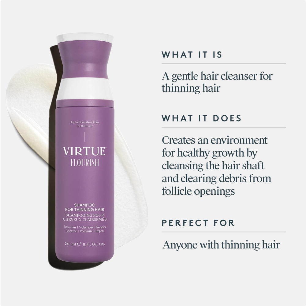 Virtue Flourish Shampoo vegan formula supports clean, ethical hair care