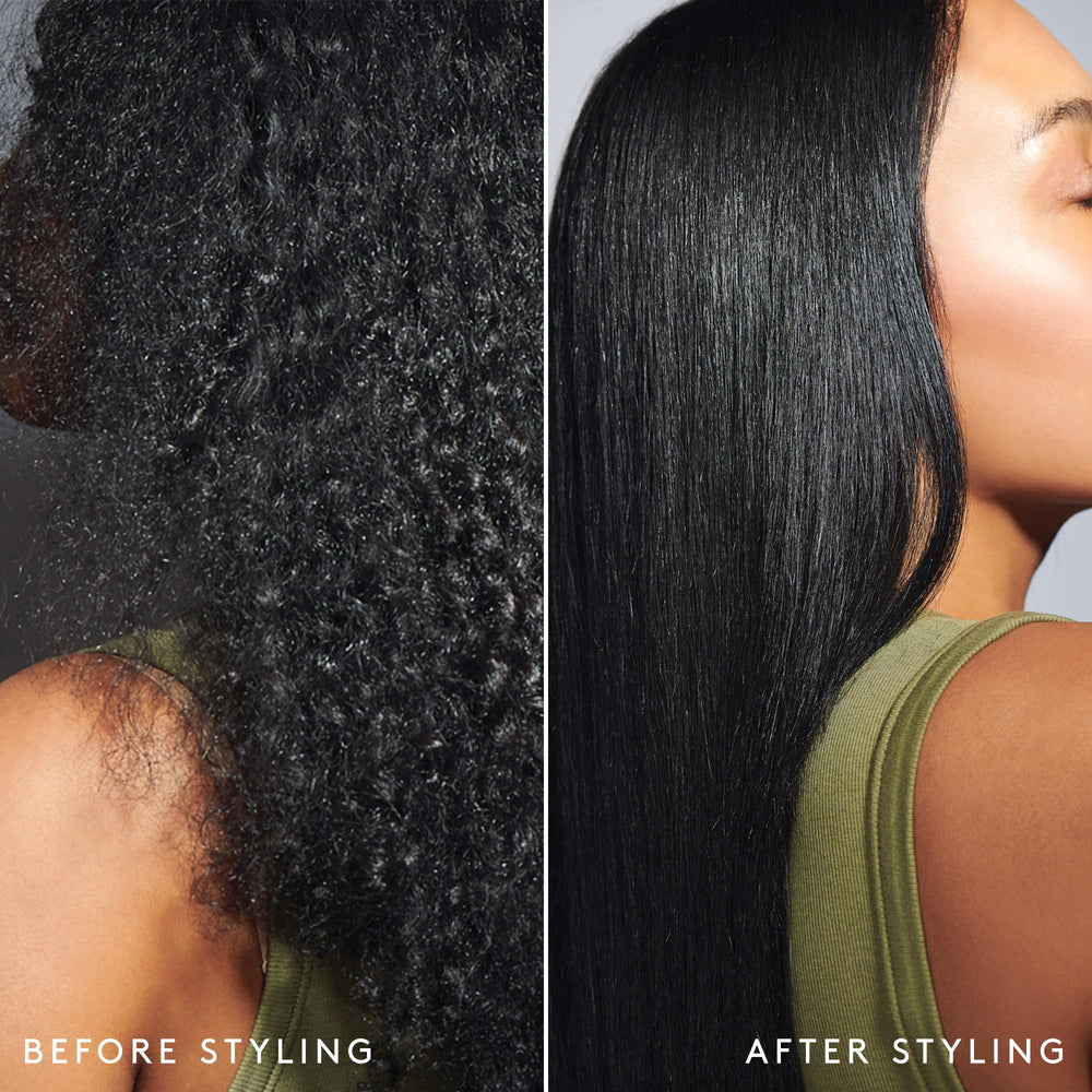 VIRTUE Frizz Block Smoothing Spray packaging showcasing vegan formula.