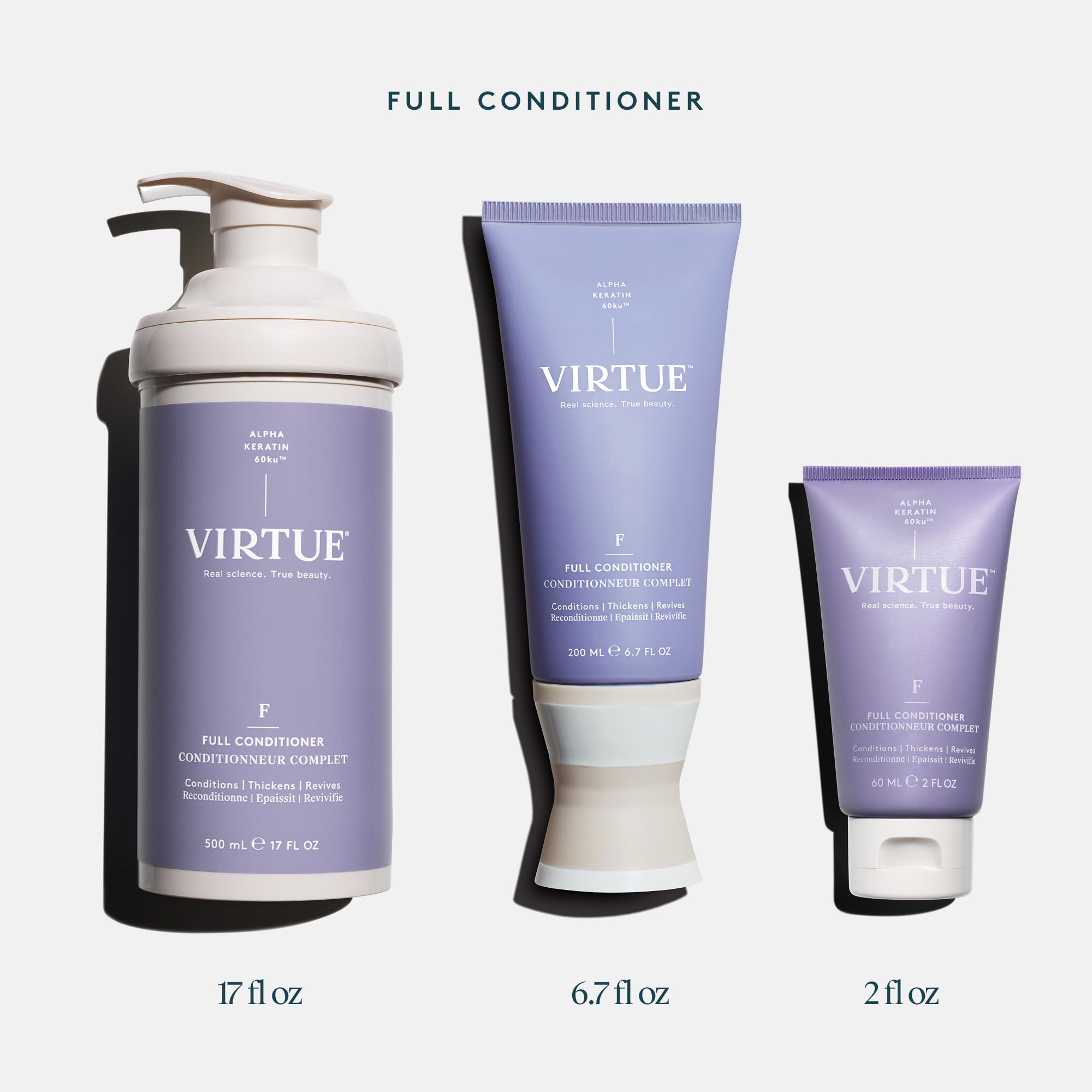 VIRTUE Full Conditioner cruelty-free symbol emphasizes ethical formulation with performance.