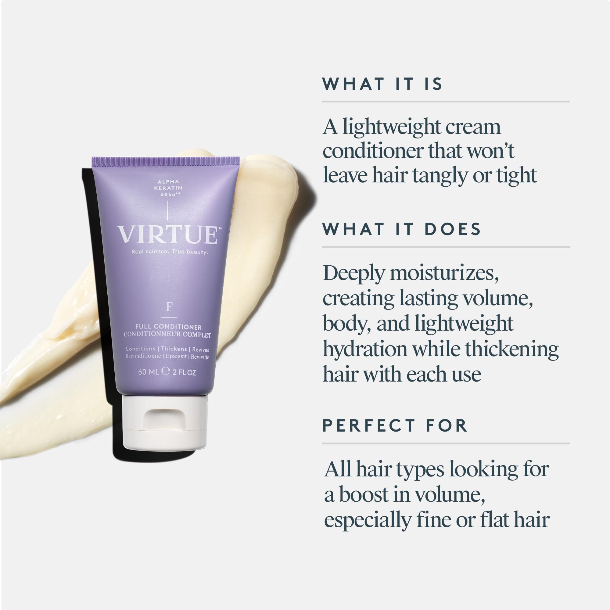 VIRTUE Full Volumizing Conditioner shine-finish captures glossy, healthy-looking hair