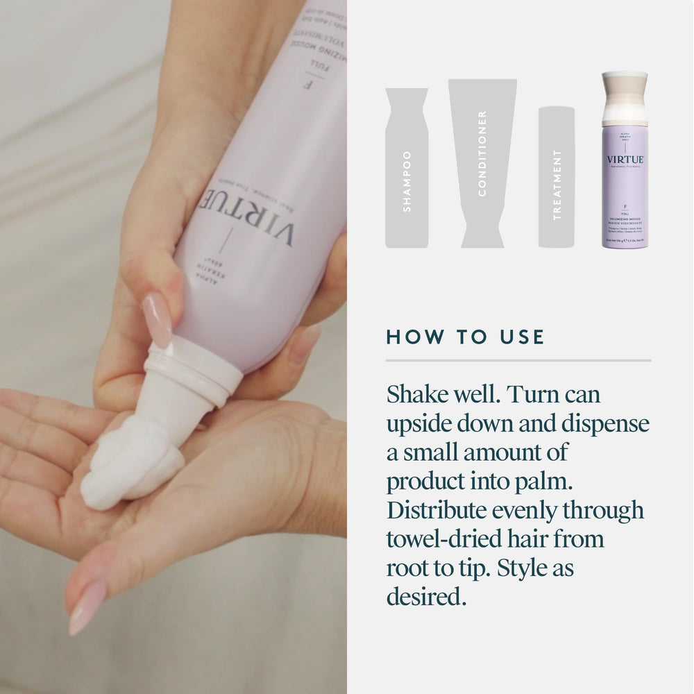 Virtue Full Volumizing Hair Mousse resisting humidity to keep volume intact.