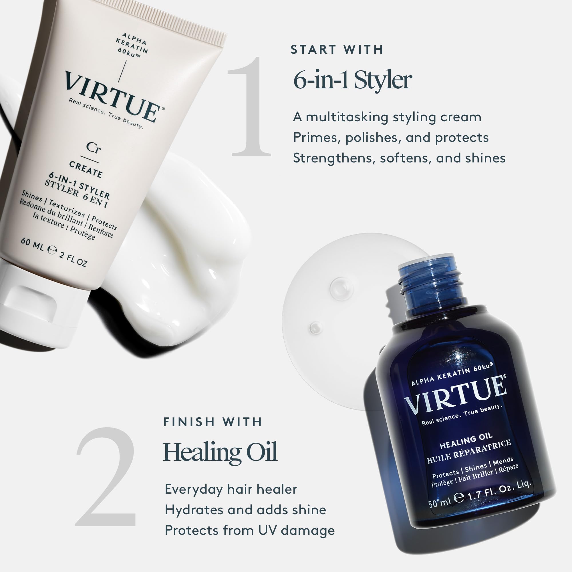 VIRTUE Healing Hair Oil delivers shine and softness during smoothing and detangling