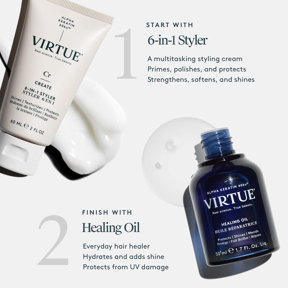 VIRTUE Healing Hair Oil delivers shine and softness during smoothing and detangling