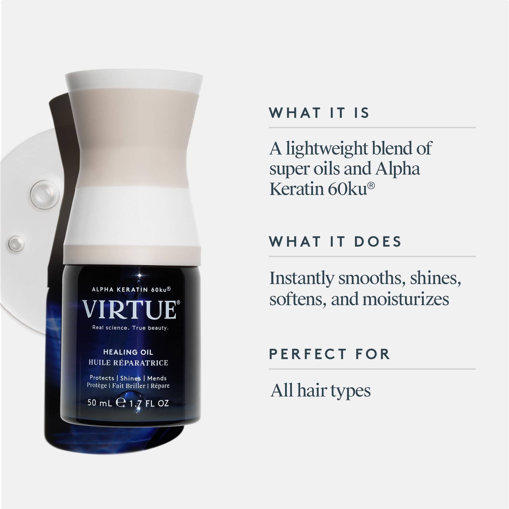 VIRTUE Healing Oil Alpha Keratin 60ku delivery to hair strands