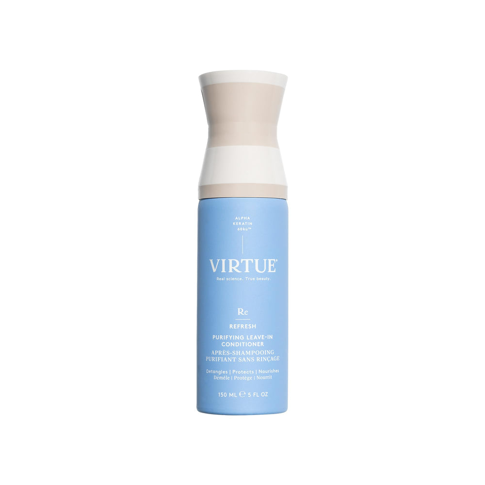VIRTUE Purifying Leave-In Hair Conditioner Spray bottle showing lightweight detangle-friendly formula