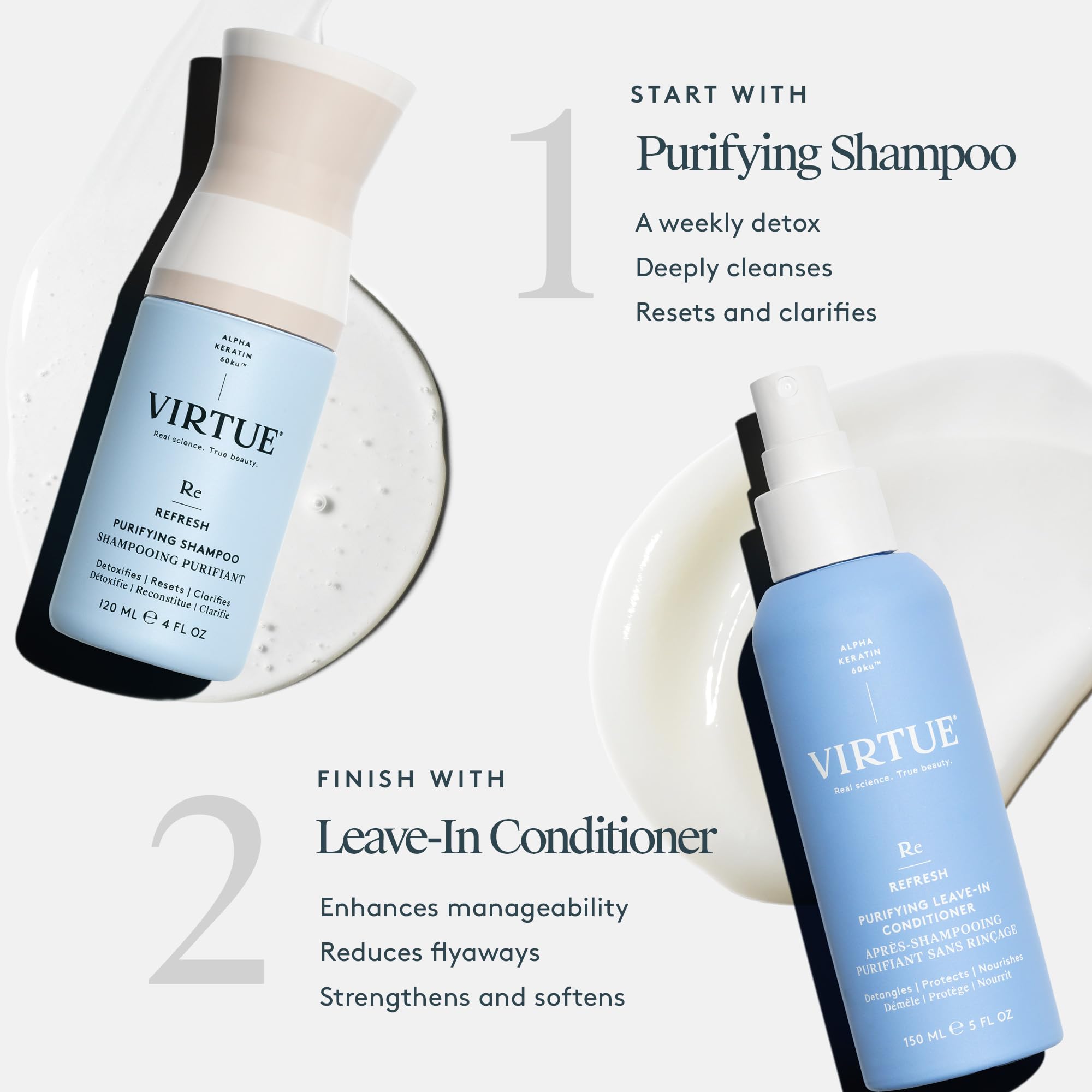 VIRTUE Purifying Leave-In Hair Conditioner Spray detangling action in use