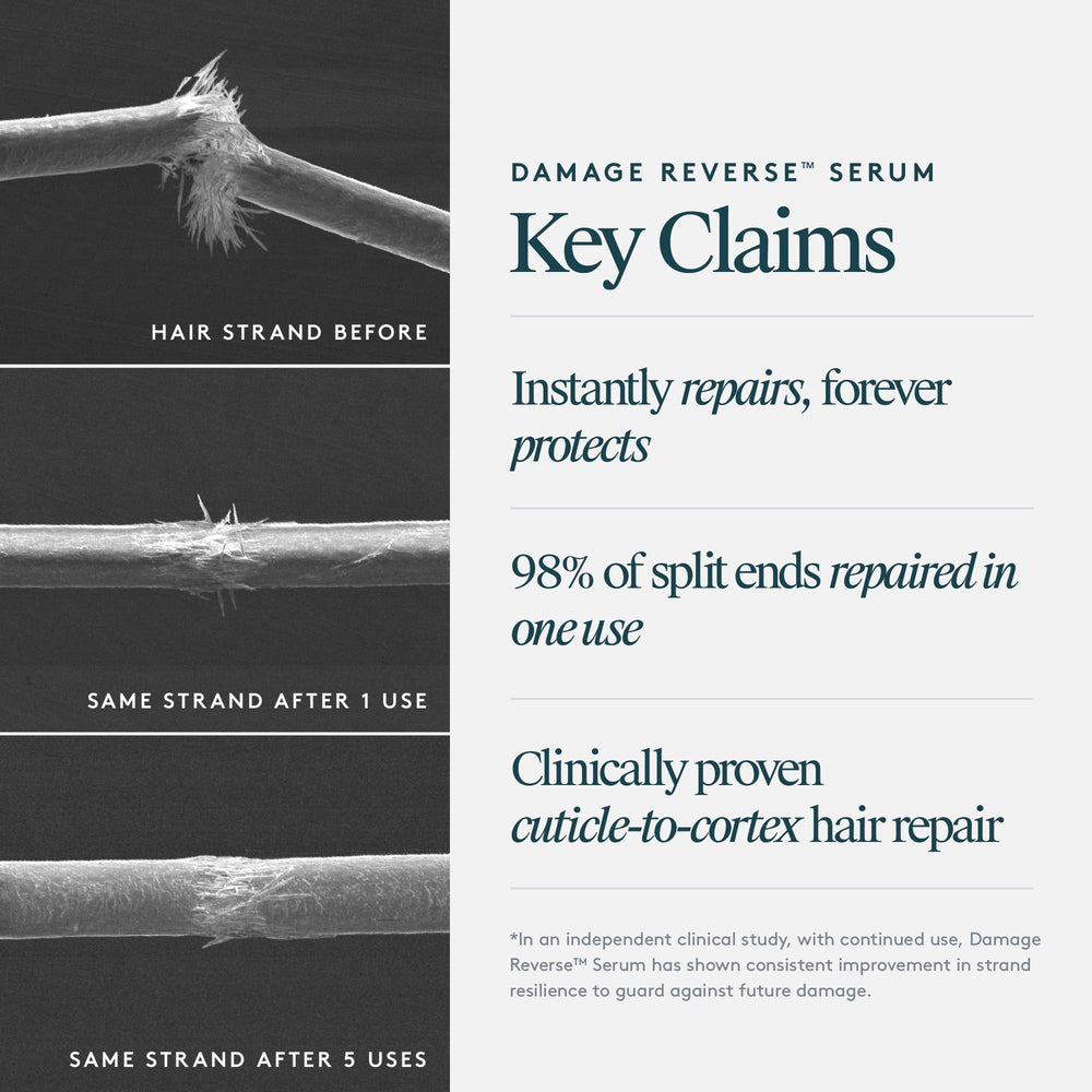 VIRTUE Recovery Damage Reverse Hair Serum used on damp or dry hair for daily use.
