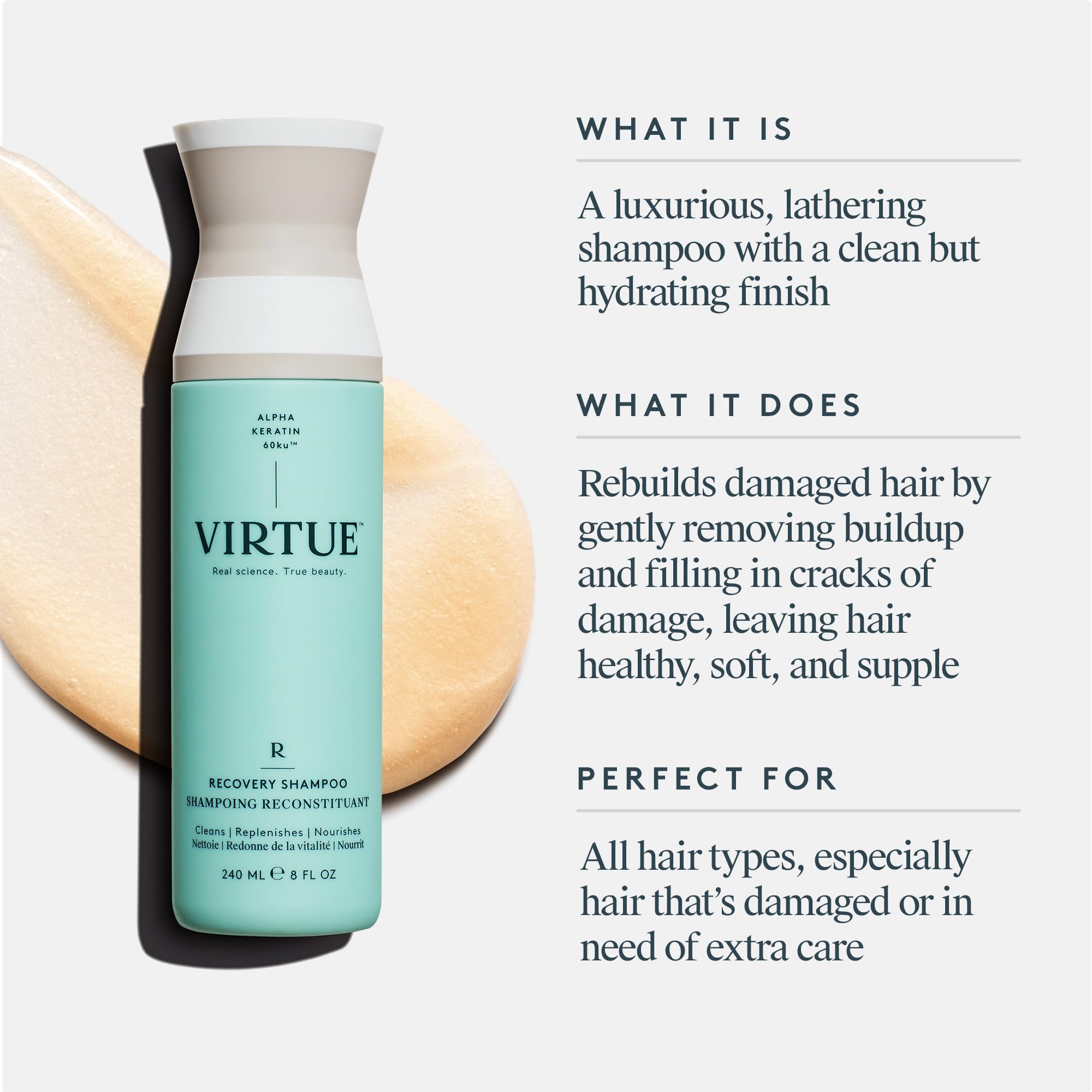 Baobab seed oil nourishes hair in Virtue Recovery Shampoo