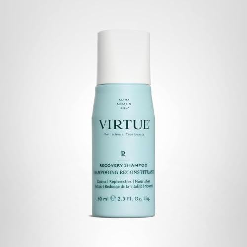 VIRTUE Recovery Shampoo glossy hair strands image hints at smooth, resilient hair.