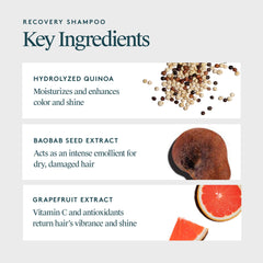 VIRTUE Recovery Shampoo bottle with Alpha Keratin 60ku highlights repair of cuticle cracks.