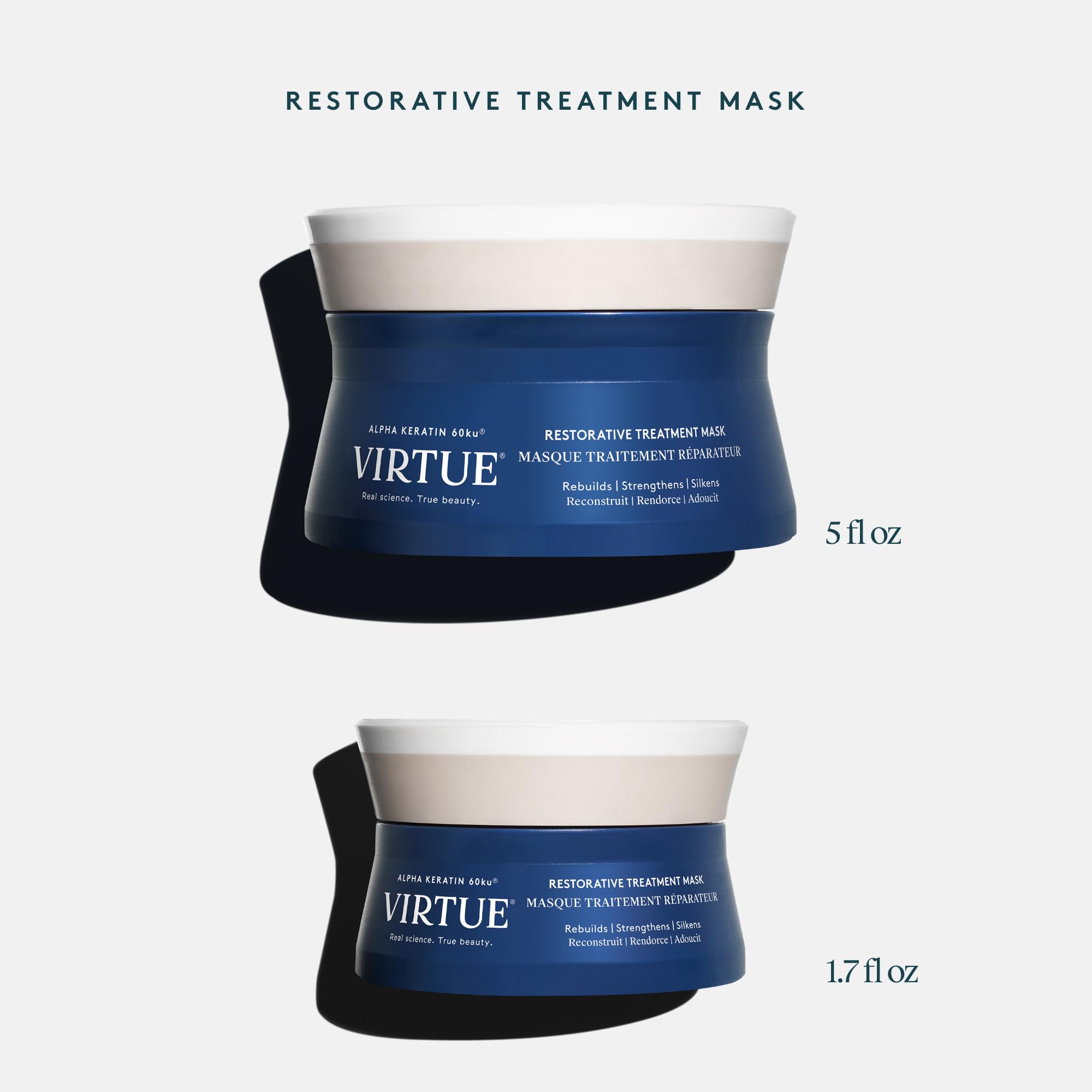 VIRTUE Restorative Hair Mask packaging-scoop communicates convenient, precise dosing