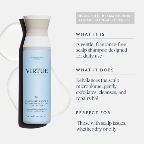 VIRTUE Scalp Remedy Shampoo close-up lather shows a light, cleansing foam
