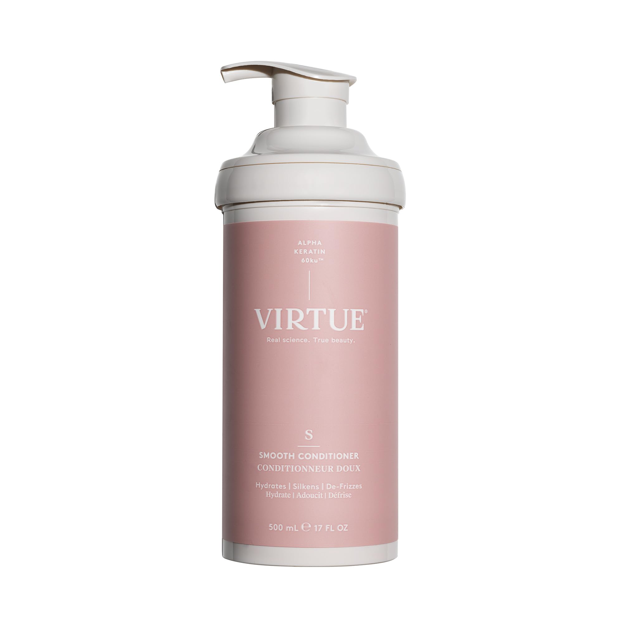 Virtue Smooth Conditioner bottle front view highlighting frizz control and color-safe hydration.