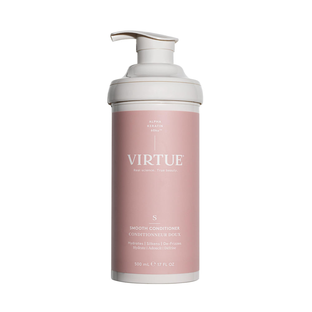 Virtue Smooth Conditioner bottle front view highlighting frizz control and color-safe hydration.