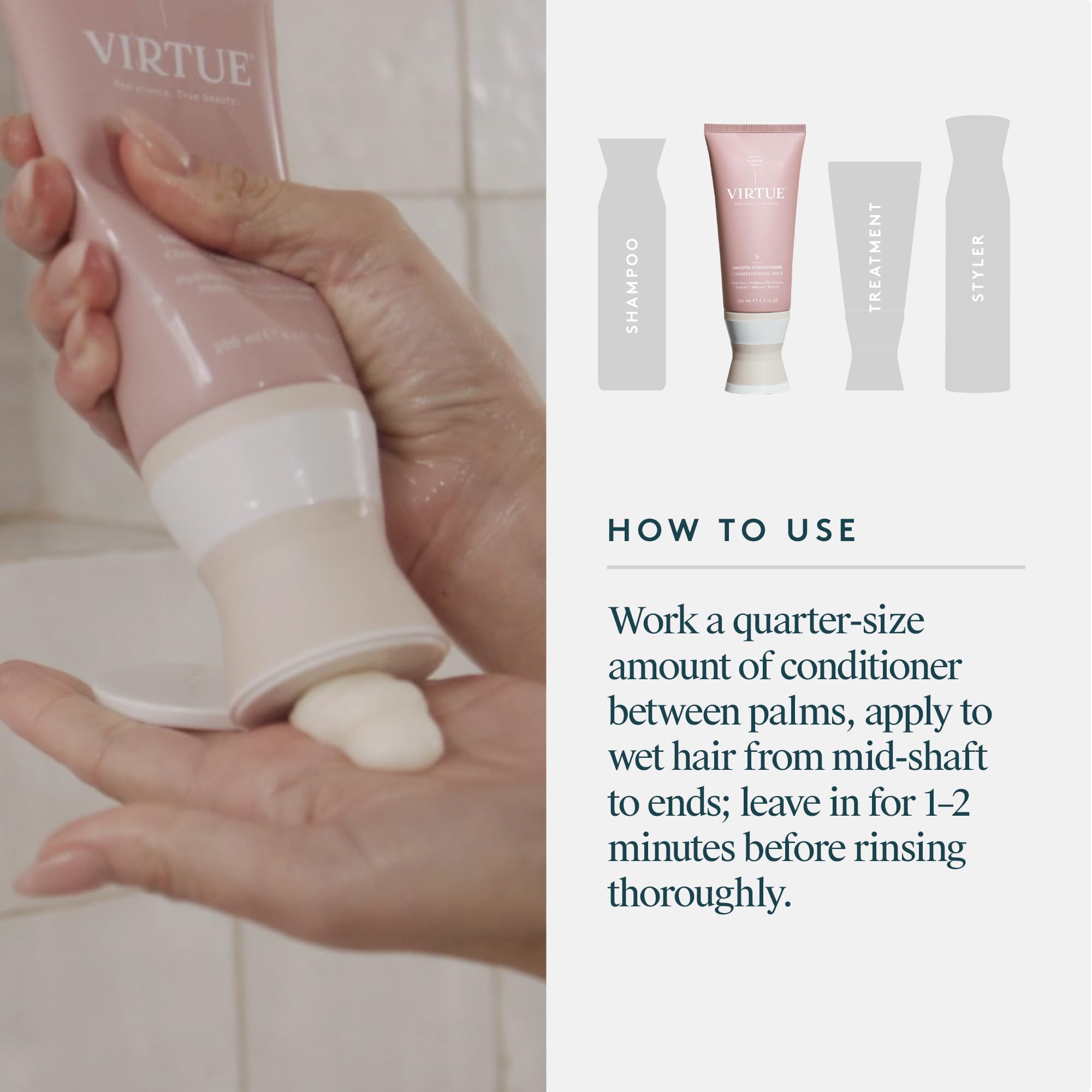 Virtue Smooth Conditioner sulfate-free badge signifying gentle cleansing for hair.