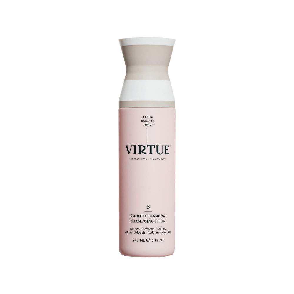 VIRTUE Smooth Shampoo bottle-front shows premium packaging and color-safe formula