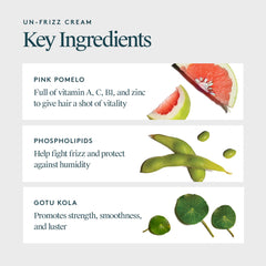 Virtue Un-Frizz Cream application demonstrates instant smoothing and lightweight feel.