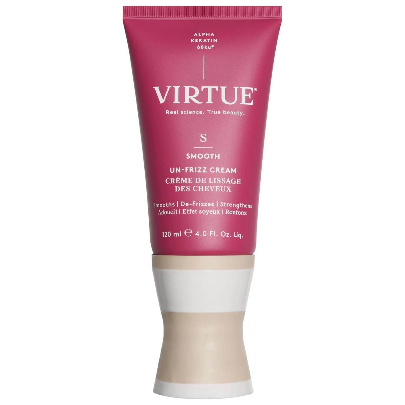 Virtue Un-Frizz leave-in bottle application for easy smoothing and detangling.