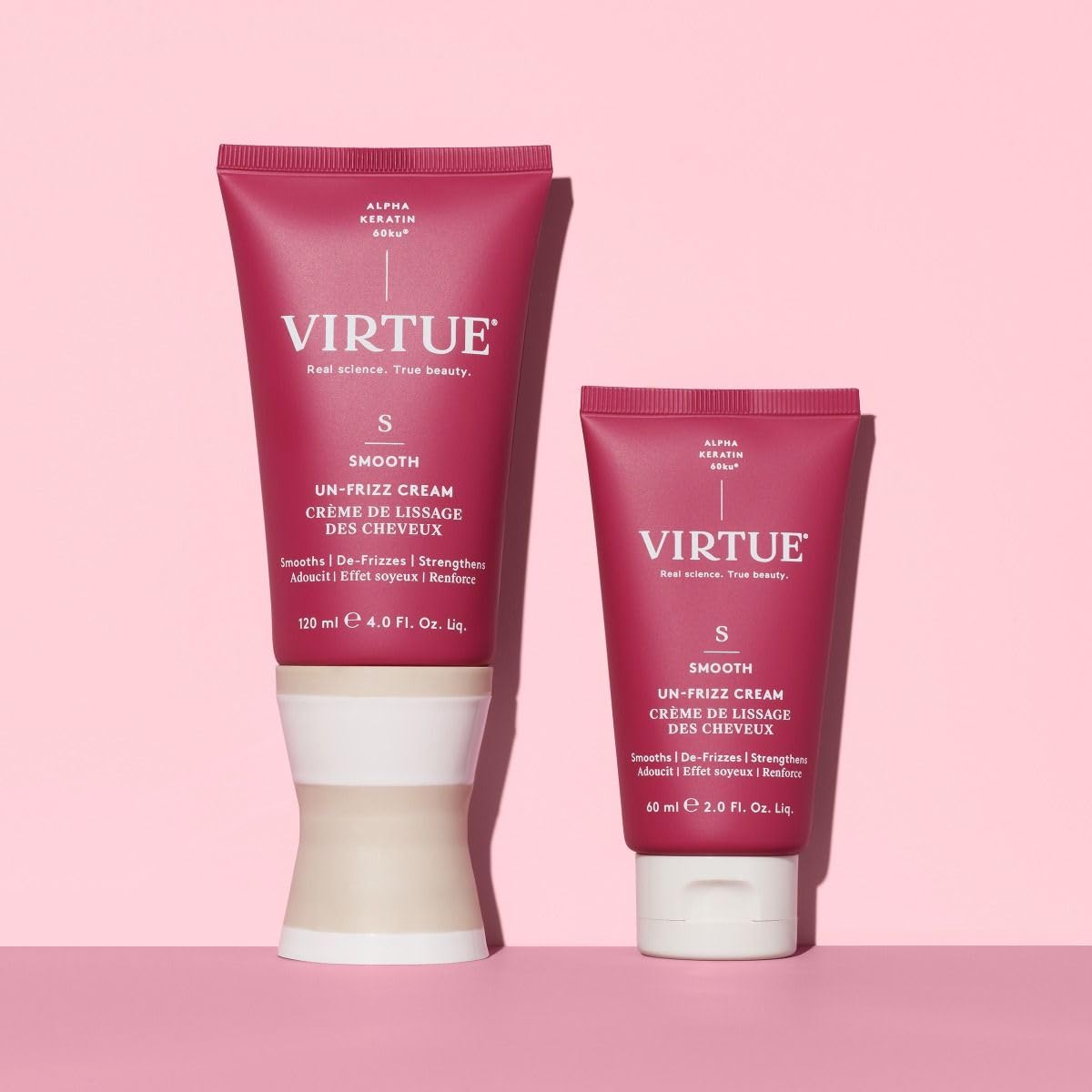 Virtue Un-Frizz smooth texture close-up revealing non-greasy, lightweight feel.