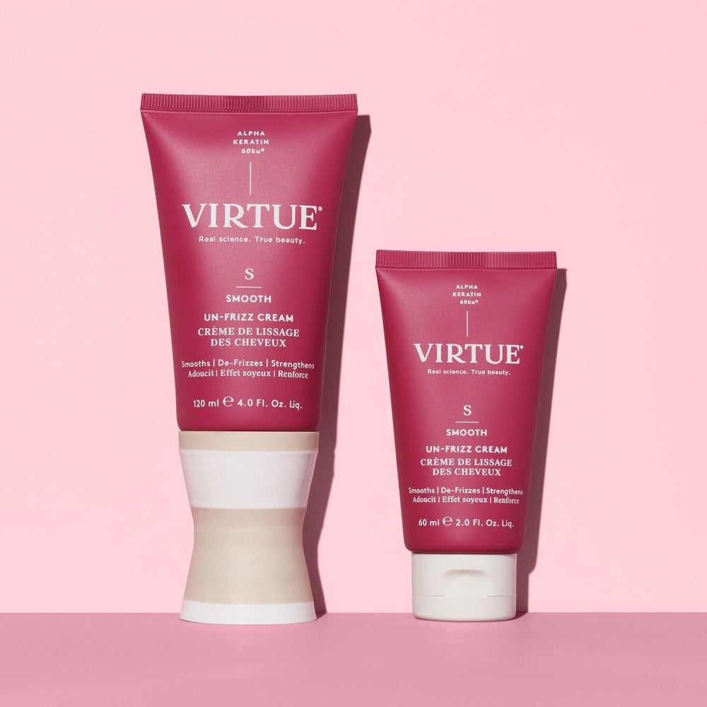 Virtue Un-Frizz smooth texture close-up revealing non-greasy, lightweight feel.