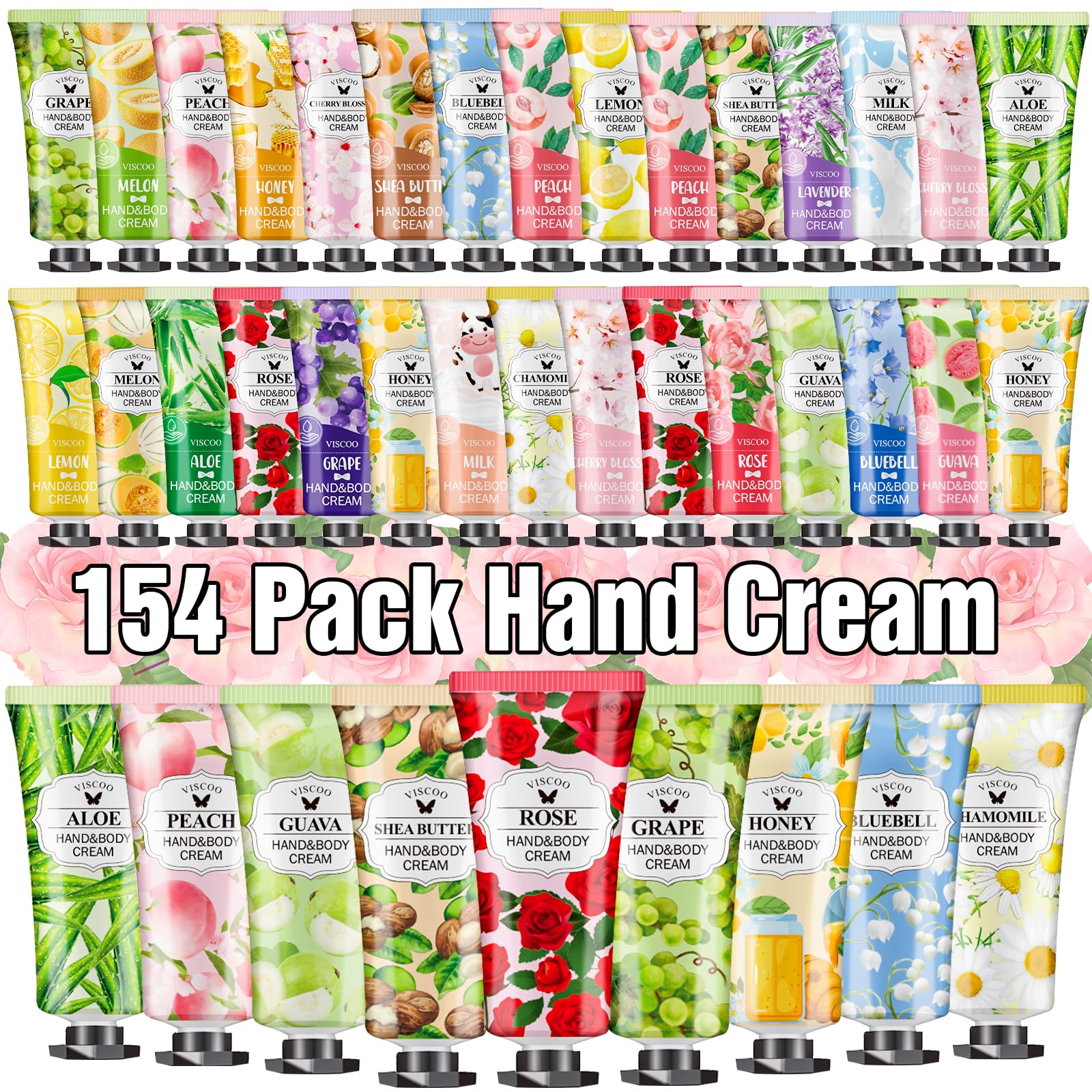 VISCOO 154 pack hand cream set in rose fragrance for portable moisture