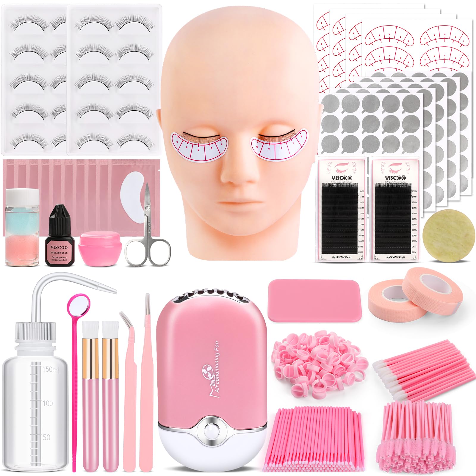 Viscoo eyelash extension kit mannequin head for realistic practice and makeup training.