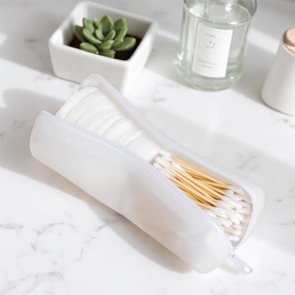 Visfresh cotton round swab travel case see-through design enables easy item spotting on trips.