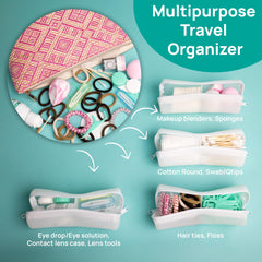 Visfresh cotton round swab travel case stable base supports on countertops during grooming routines.